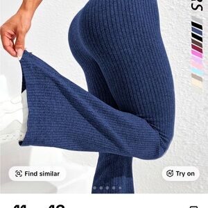 Ribbed Navy Blue Flare Leggings